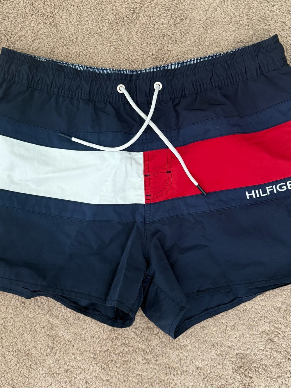 Tommy Hilfiger Women’s Navy Red White Colorblock Board Shorts Unlined